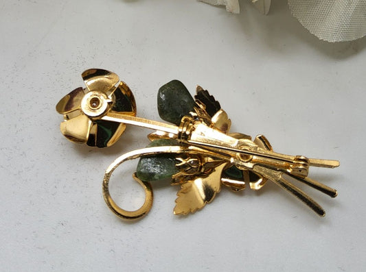 Vintage Gold Toned Faux Pearl and Jade Brooch Jewelry
