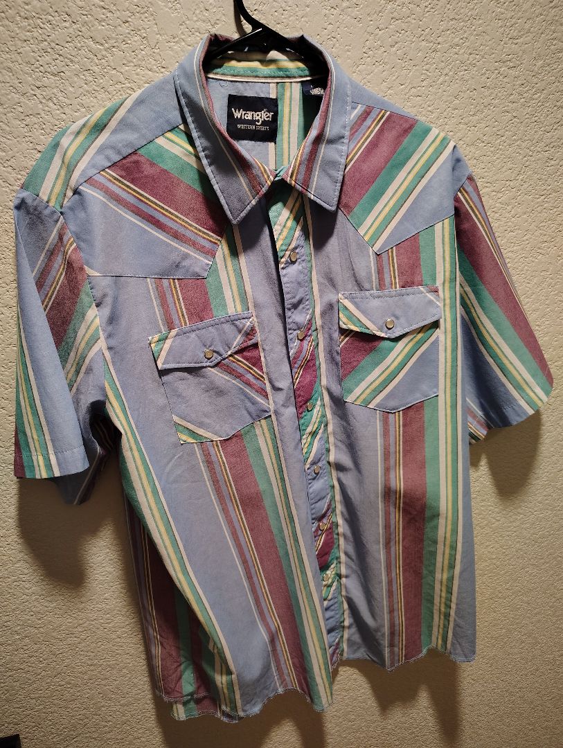 blue/red/multi Wrangler Snap Front Shirt SS, Large