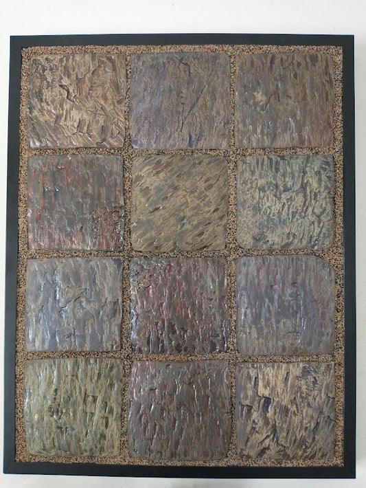 Framed Ceramic Raku Tiles "Coal Field"