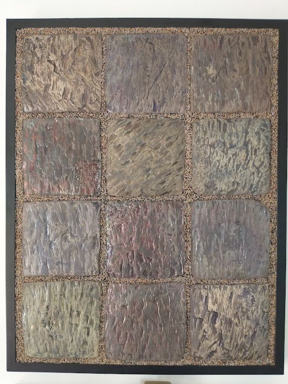 Framed Ceramic Raku Tiles "Coal Field"