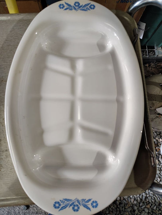 white/blue Corning cornflower platter