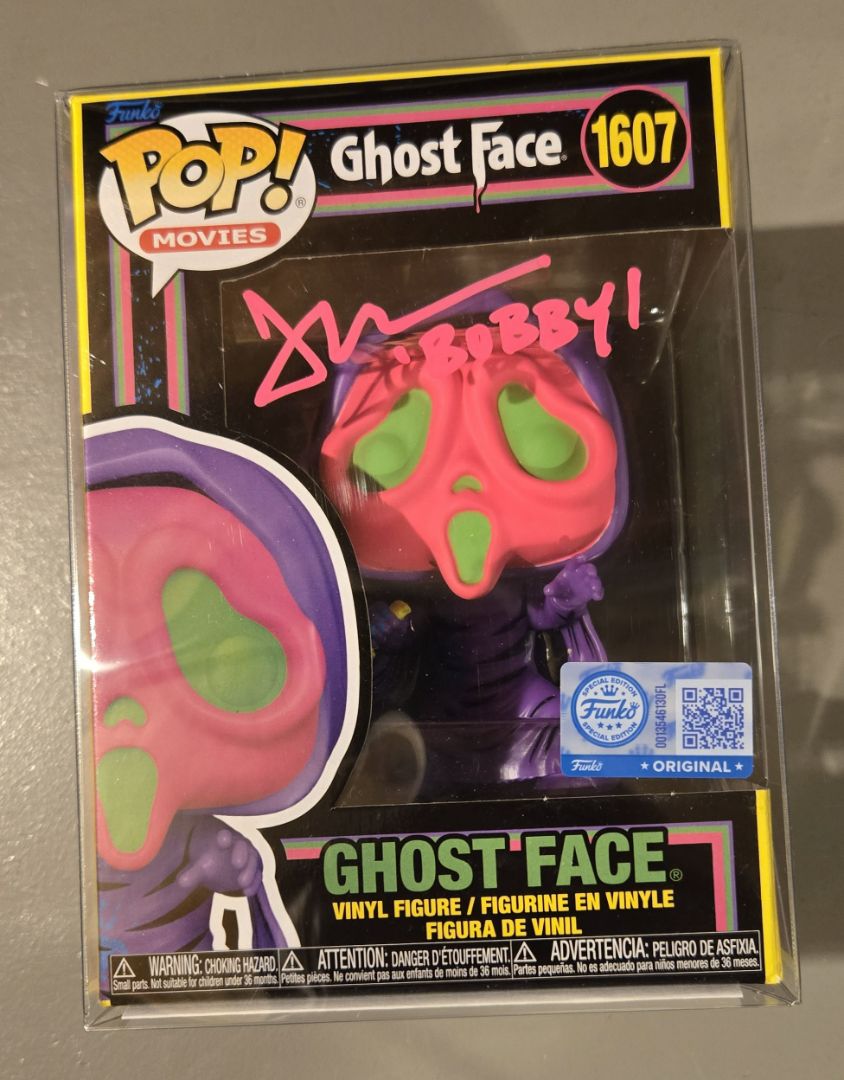 Ghostface Blacklight Funko Pop signed by Jon Abrahams
