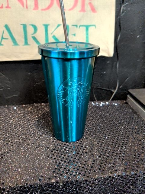 Blue metal Starbucks tumbler