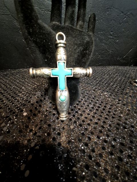 Silver Cross w/Turquoise, 3"