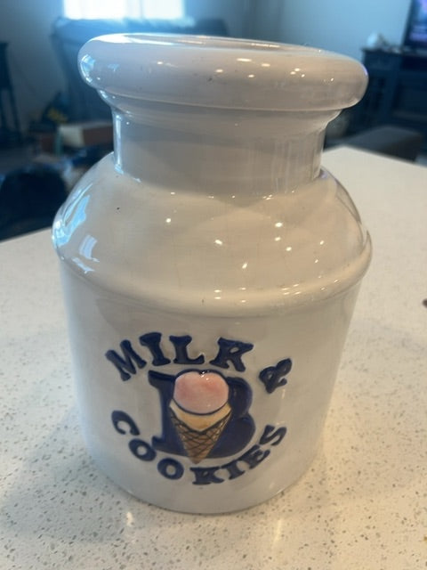 Vintage Braums milk and cookies ceramic milk jug shaped cookie jar