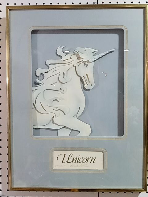 As Is Unicorn Paper Sculpture Framed, Large