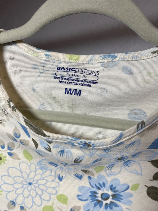 White/Blue Floral Tee, M