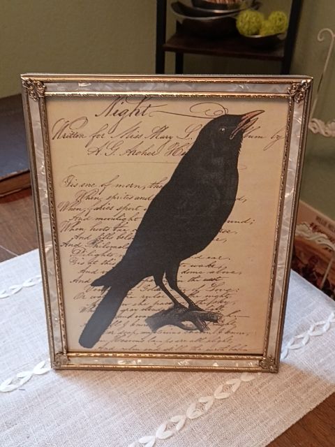 Vintage 8.5" x 10" gold metal frame Crow print