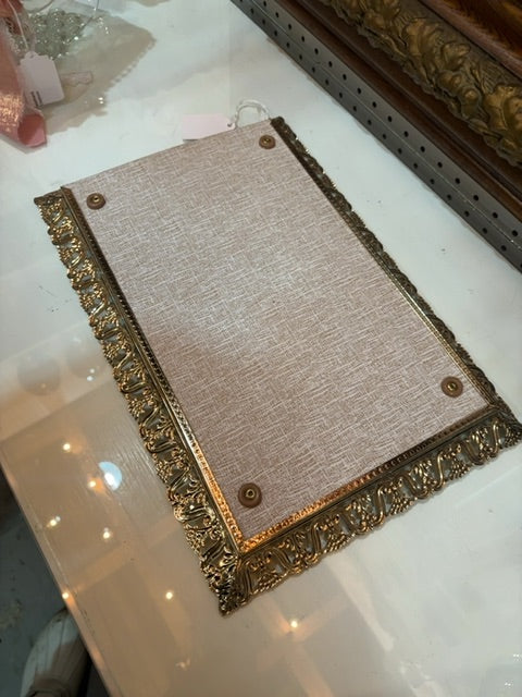 Filigree gold metal footed vanity tray