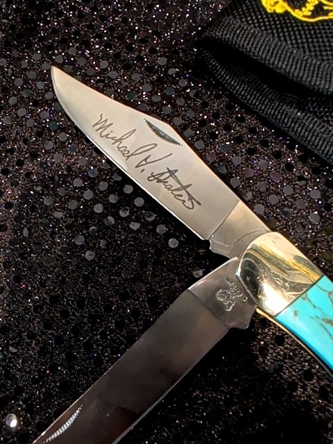 Michael Prater Kingman Turquoise 5" Trapper With Case