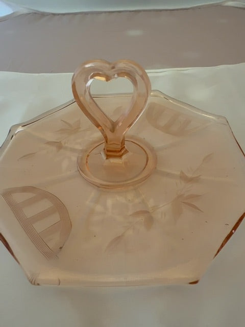 Pink Depression Glass Pink Depression Etched Tidbit, 6”