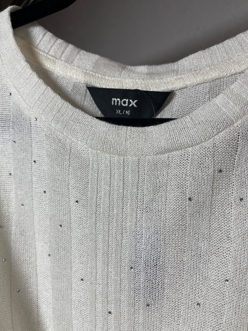 NWT White Rhinestone Tee, L/XL