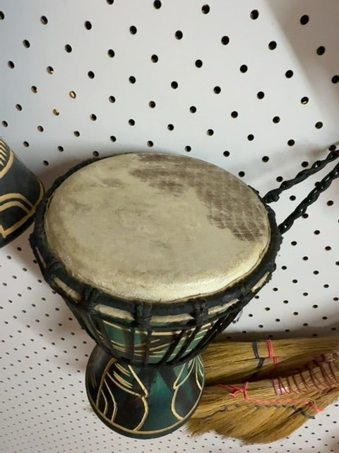 Turquoise African made Hand Drum, Medium