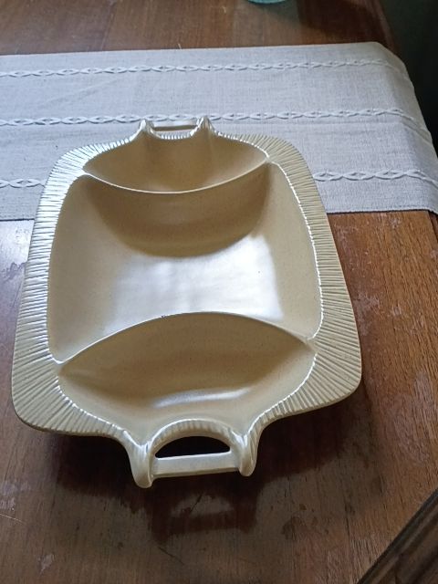 MCM beige ceramic tray 9.5 x 15. Bauer