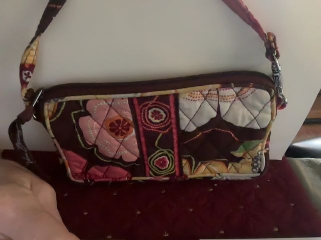 Burgundy Floral Vera Bradley Wristlet, 7 x 4