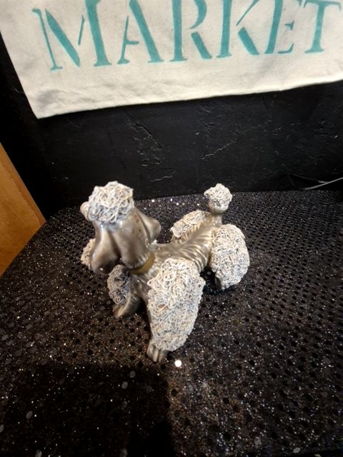 Grey Vintage Porcelain Poodle Figurine, 4" × 3" × 4.25"