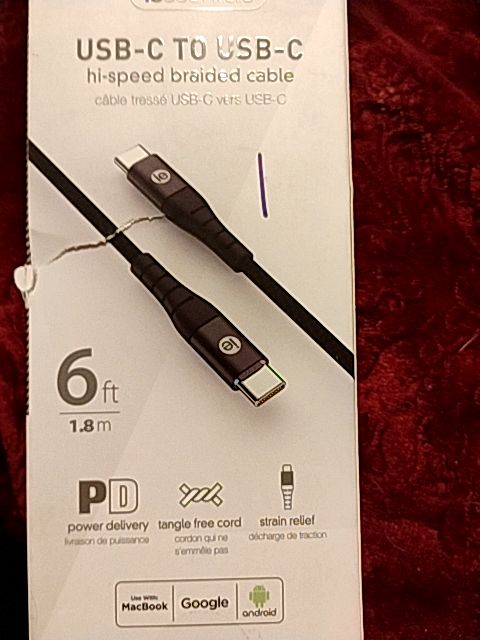 Black (Wht Box) IE Essentials USB-C To USB- C Charger, 6 Ft (1.8 m)