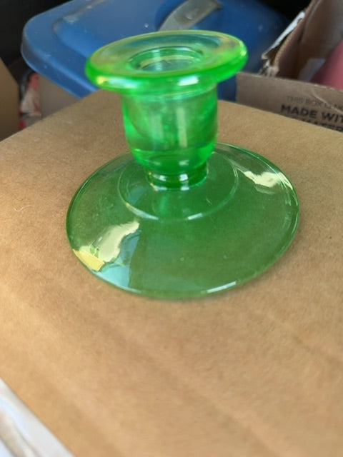Green Depression Glass Glows candle holder
