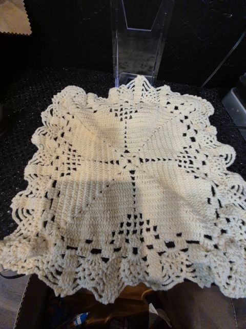 Ivory Handmade Square Crochet Doily, 9" × 9"