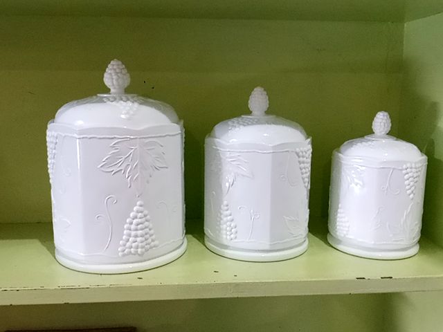 White Indiana Glass Harvest Grape milk glass canister set, Large