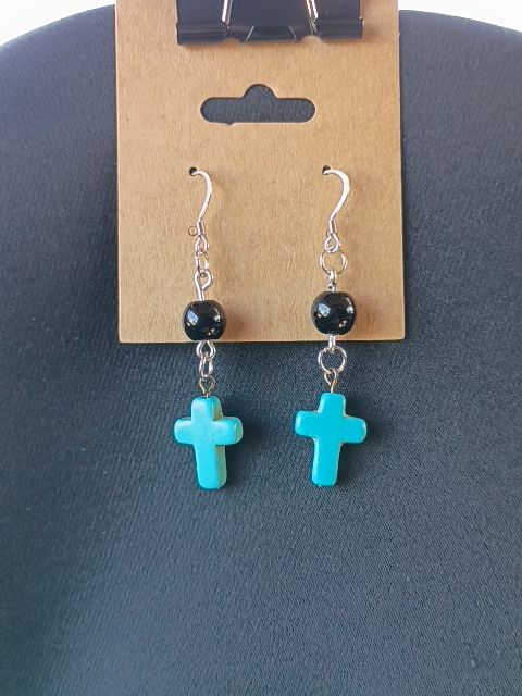 Turquoise and black Designs by Raven Dangle Hook Earings