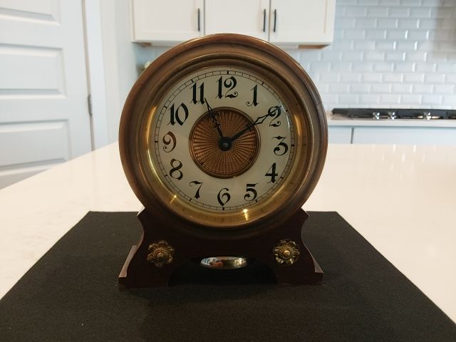 Dark Wood Clock, 7.25" tall, 6" wide