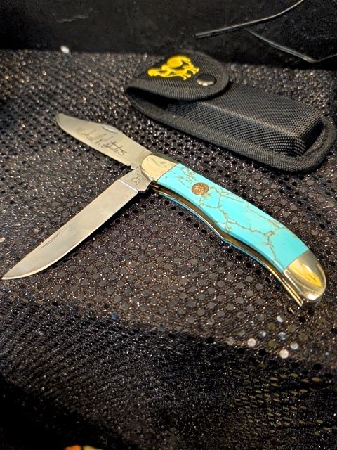 Michael Prater Kingman Turquoise 5" Trapper With Case