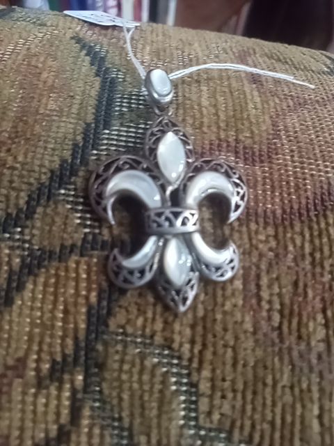 Fleur-de-lis MOP sterling pendant and chain