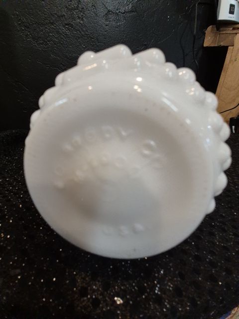 Vintage E.O. Brody White Milk Glass Hobnail Bud Vase