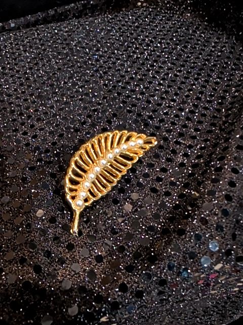 Golden Leaf Broach With Faux Pearl