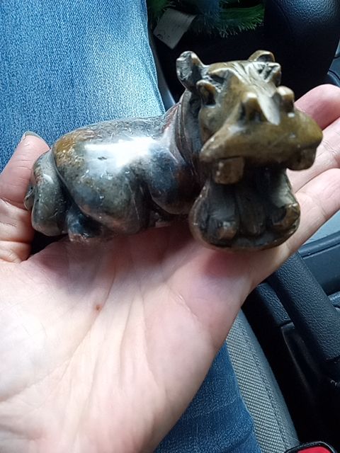 Vintage big carved stone hippo open mouth