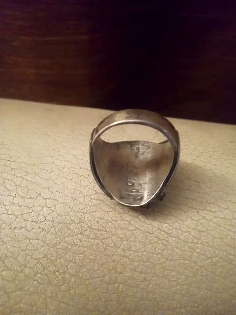 Beautiful sterling silver coral& turquoise vintage signed Navajo ring, 12+