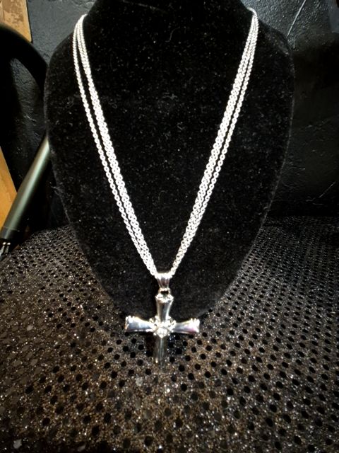 Silver Cross w/Rhinestone Center, 24"