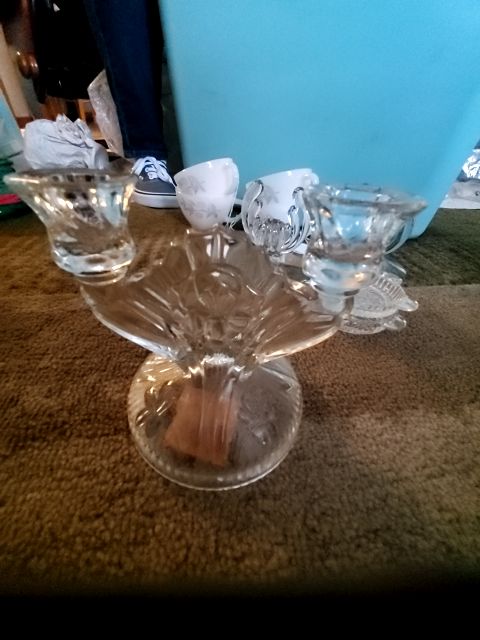 Jeannette glass iris candle stick