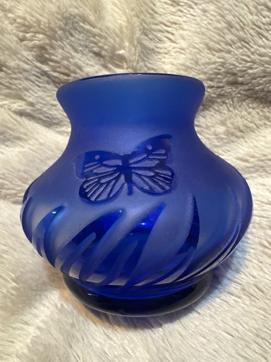 Handmade Colbalt blue vase with butterfly