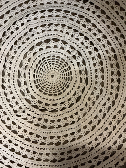 Cream Unknown Crochet 24” table cloth, 24”