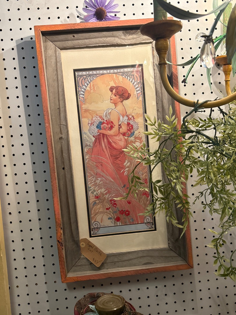 Yellow and peach Mucha Framed Mucha