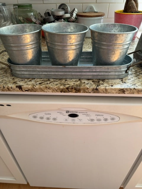 Galvanized pots & tray