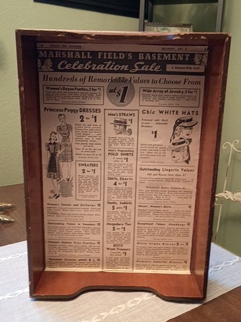 Vintage wood wall frame 11 x 16. Marshall Fields Advertising