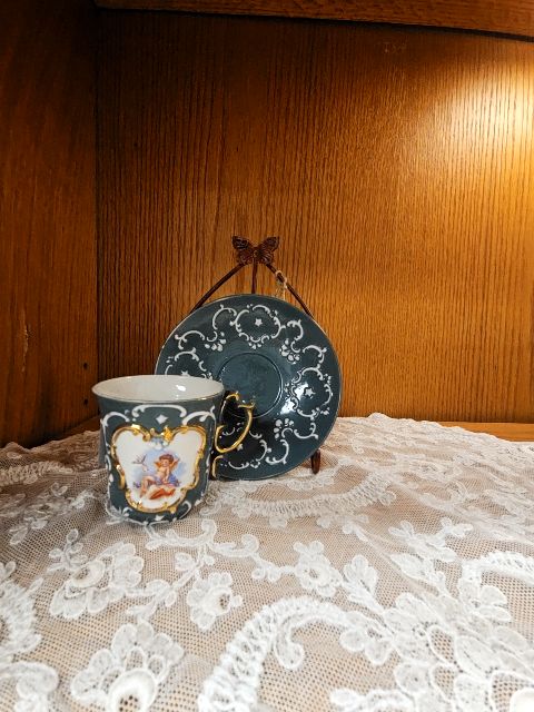 Vintage Green Demitasse teacup and Saucer LR