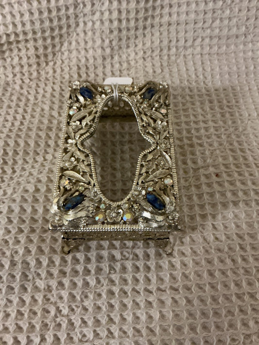 Silver and Blue Sam Fink Sam Fink Jeweled Tissue Box, 4.5x3”