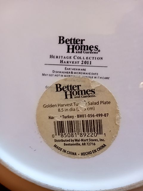 White, browns, green, red, orange Better Homes Thanksgiving plates