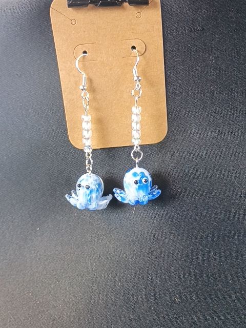 Blue Glass Octopus Dangle Earrings Jewelry