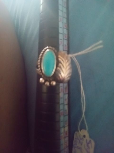 Sterling silver Ring Signed Navajo sleeping beauty turquoise ring, 8