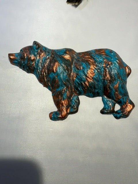 Bronze, Cooper Teal Luminous Creations Iron Acrylic Poured Bear, 5 inches X 8 inches