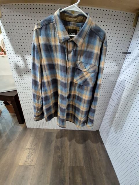 Tan & Blue Plaid CQR Tan and Blue Plaid Flannel Button-down Shirt, XL
