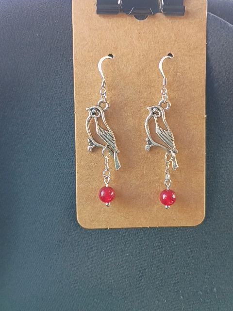 Silver and red Designs by Raven Dangle Hook Earings