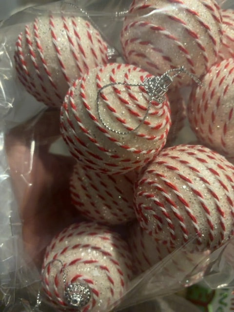 Peppermint shatterproof ornaments 12pc bag