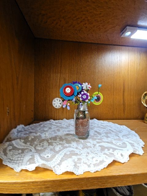 Clear Mason Button Shaker with handmade Button flowers JC