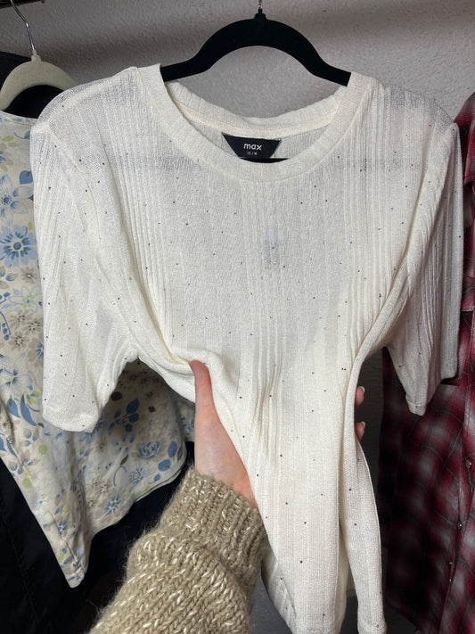 NWT White Rhinestone Tee, L/XL